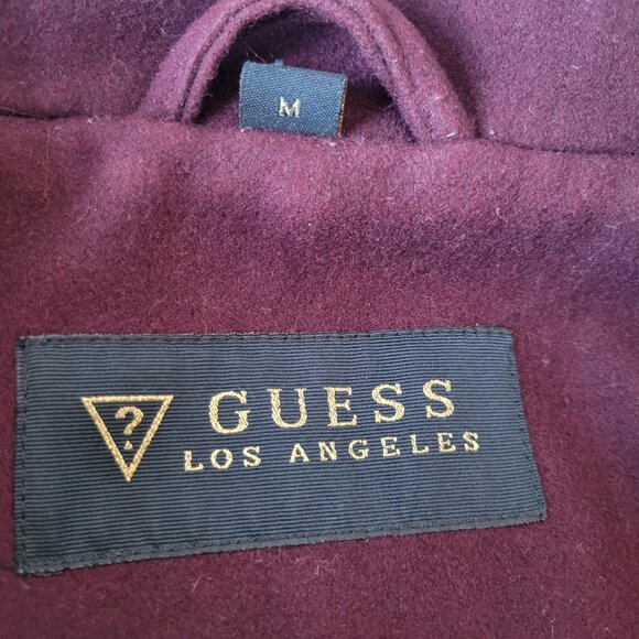 Guess Wool Women’s M, Maroon w/Gold Zippers Jacket, Moto Jacket, Full Zip & Full - Picture 9 of 13